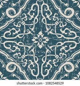 Worn out antique seamless background spiral cross frame flower