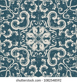 Worn out antique seamless background curve spiral vine cross flower