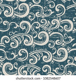 Worn out antique seamless background spiral curve wave cross