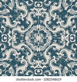 Worn out antique seamless background spiral wave cross flower