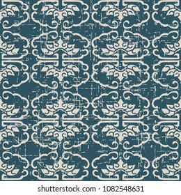 Worn out antique seamless background botanic spiral curve frame