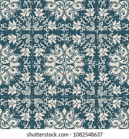 Worn out antique seamless background cross spiral vine flower