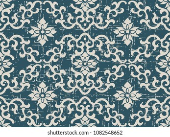 Worn out antique seamless background wave curve spiral flower cross