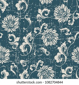 Worn out antique seamless background curve spiral botanic flower