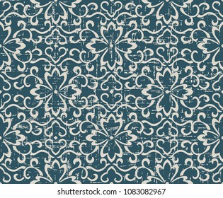 Worn out antique seamless background spiral curve vine flower