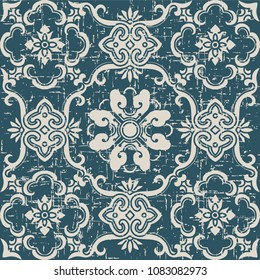 Worn out antique seamless background curve spiral cross flower