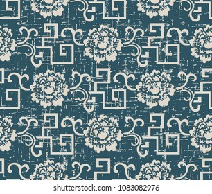 Worn out antique seamless background spiral geometry vine flower