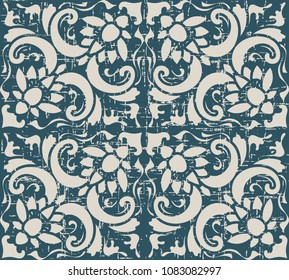 Worn out antique seamless background curve spiral cross flower