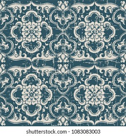 Worn out antique seamless background botanic curve spiral flower