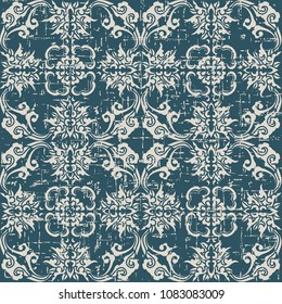 Worn out antique seamless background curve spiral cross flower