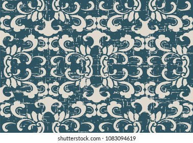 Worn out antique seamless background botanic curve spiral cross leaf