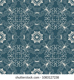 Worn out antique seamless background spiral curve frame flower