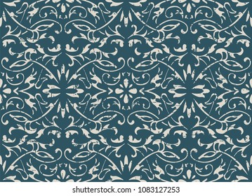 Worn out antique seamless background curve spiral vine leaf flower