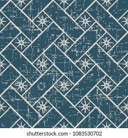 Worn out antique seamless background Cross Check Square Geometry Star Flower, Ideal for wallpaper decoration or greeting card design template.