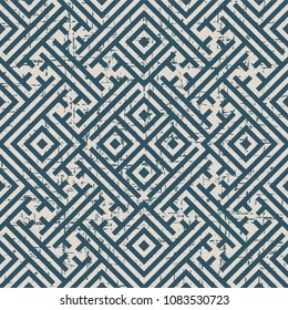 Worn out antique seamless background Square Check Cross Tracery Spiral Frame, Ideal for wallpaper decoration or greeting card design template.