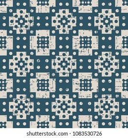 Worn out antique seamless background Round Check Square Cross Geometry, Ideal for wallpaper decoration or greeting card design template.