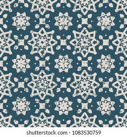 Worn out antique seamless background Star Round Cross Flower Frame, Ideal for wallpaper decoration or greeting card design template.