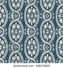 Worn out antique seamless background Oval Spiral Curve Cross Vine Flower, Ideal for wallpaper decoration or greeting card design template.