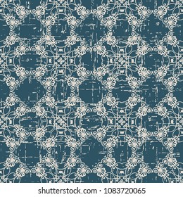 Worn out antique seamless background Spiral Curve Check Cross Frame Flower Crest, Ideal for wallpaper decoration or greeting card design template.