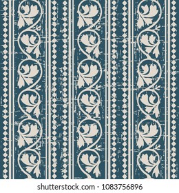 Worn out antique seamless background Curve Spiral Vine Plant Leaf Check Cross Line, Ideal for wallpaper decoration or greeting card design template.