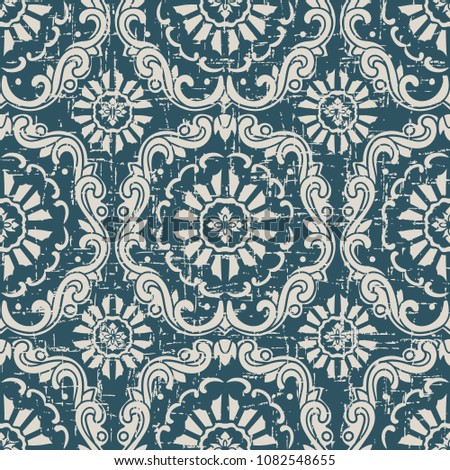 Worn out antique seamless background botanic spiral curve cross flower