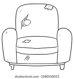 worn out armchair illustration hand drawn outline vector