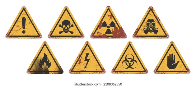 Worn out attention signs set. Isolated symbols on white background. Flat vector illustration. Collection