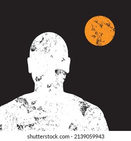 Worn out silhouette of man under the full moon