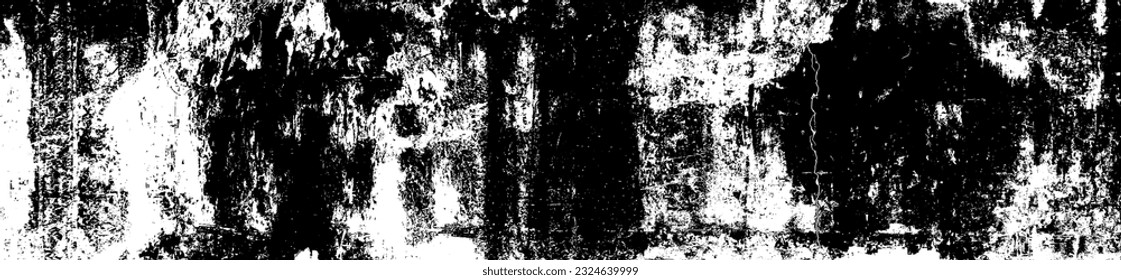 Grunge schwarze Textur. Breiter horizontaler Langbanner. Dunkelgraue Textur auf weißem Hintergrund. Staubüberlagerungen strukturiert. Kornrauschpartikel. Weißer Effekt geröstet. Vektorgrafik, EPS10.