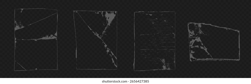 Molduras de textura de papel usadas em bordas retangulares transparentes bg - afligidas com bordas rasgadas, cantos desbotados e superfícies com desgaste. Vintage elementos de sobreposição para efeitos fotográficos envelhecidos, projetos grunge.