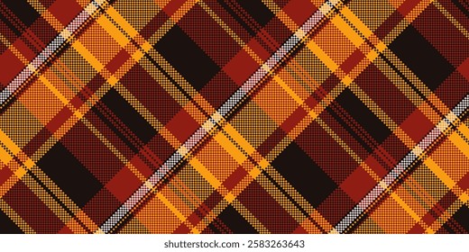 Worn pattern tartan textile, 1950s background check fabric. Daisy vector texture seamless plaid in black and red colors palette.