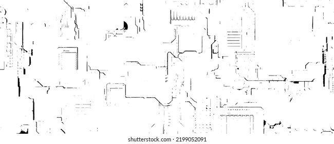 Worn print electronic panel circuit board background. Old lines with traces chips and cooling radiators. Techno device for entrance activation and vector protection