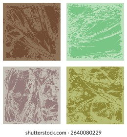 Worn steel banners scratched metal. Background frame in the form of an old iron sheet with shabby edges and worn paint. Vector set