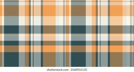 Worn vector tartan plaid, knot check seamless texture. Checker background fabric textile pattern in orange and pastel colors palette.