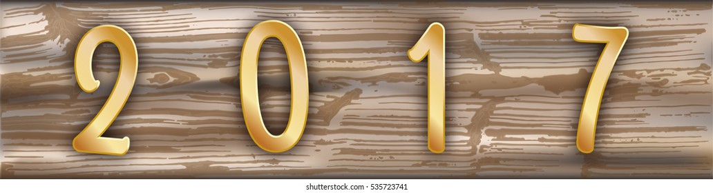 Worn wooden structure plank with year 2017. Eps 10 vector file.