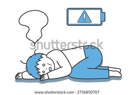 Worn-Out Man with Empty Battery, Burnout Illustration