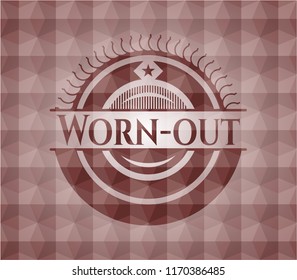 Worn-out red emblem with geometric background. Seamless.