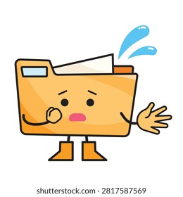 Worried or apologetic file folder mascot character colorful illustration isolated on white background.