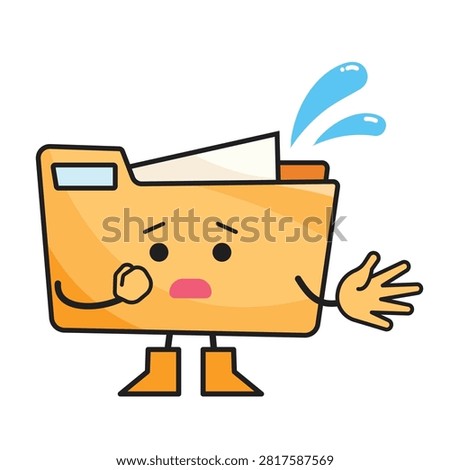 Worried or apologetic file folder mascot character colorful illustration isolated on white background.
