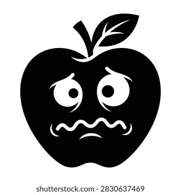 Worried apple character vector illustration with fearful facial expression character illustration panicked