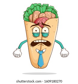worried businessman burrito cartoon character with funny expression