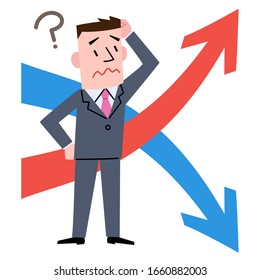 Worried businessman and crossed arrows