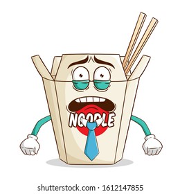 worried businessman instant cup noodle cartoon character with funny expression