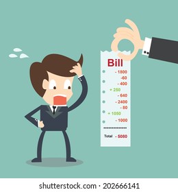 Worried Businessman looking his bills. Finance concept.