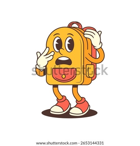 Worried Cartoon backpack character with expressive wide eyes, reacting with surprise and tension. Ideal for school content, emotional learning visuals, or storytelling elements in educational designs