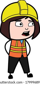 Worried Cartoon Lady Engineer Talking Character Design Illustration