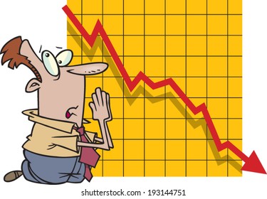 worried cartoon man looking at a chart stock falling