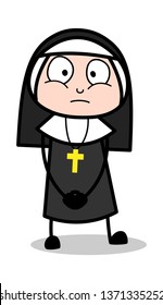 Worried - Cartoon Nun Lady Vector Illustration﻿