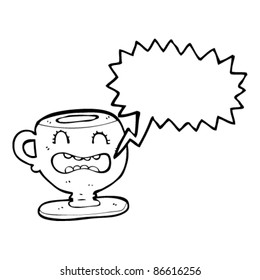 Teebecher mit besorgtem Cartoon