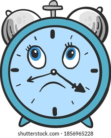 Worried clock, illustration, vector on white background